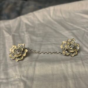 Vintage Silver and Cream Floral Brooch